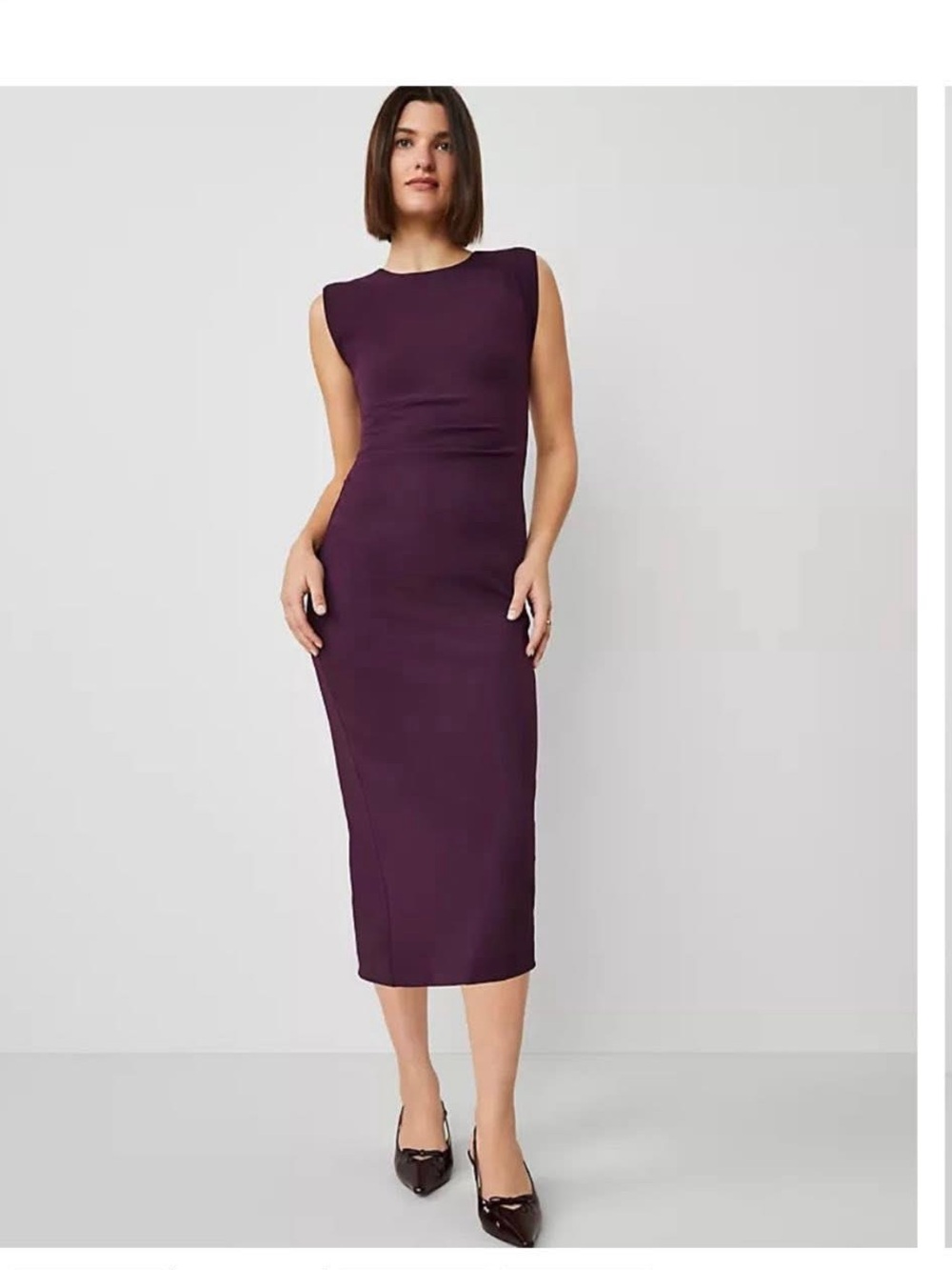 Ann Taylor Sleeveless Plum Midi Sheath Dress- size 0 petite - NWT